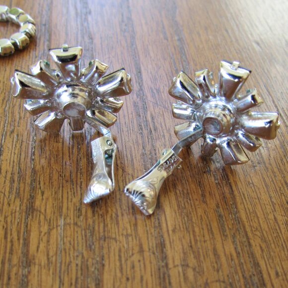 B David Signed Vintage Black/Clear Austrian Crystal Necklace/Clip On Earrings - Picture 6 of 16